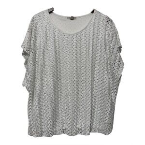 Roz & Ali Crochet Lace Overlay Boxy White Blouse Women’s Plus Size 2X Drawstring
